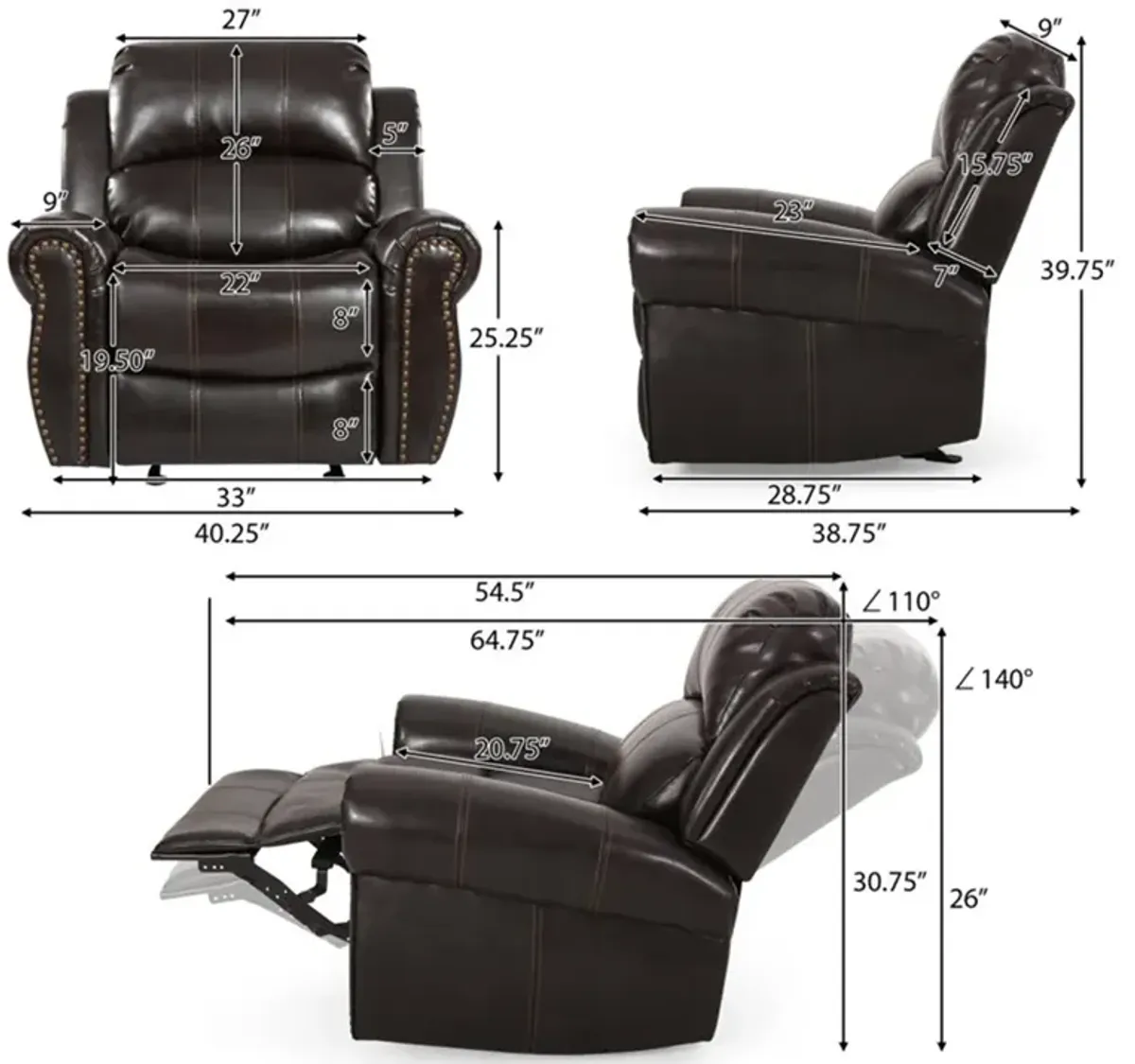 Merax Faux Leather Manual Glider Standard Recliner