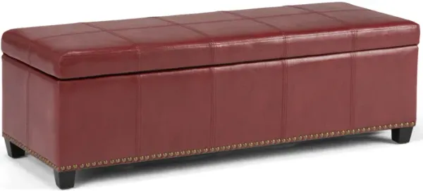 Kingsley 48 inch Wide Transitional Rectangle Large Storage Ottoman in Radicchio Red Vegan Faux Leather, Assembled