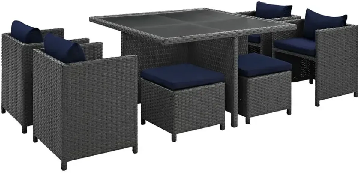 Sojourn 9 Piece Outdoor Patio Sunbrella Dining Set - Canvas Navy