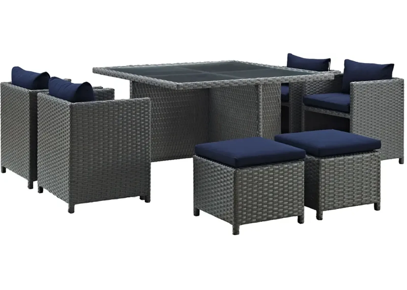 Sojourn 9 Piece Outdoor Patio Sunbrella Dining Set - Canvas Navy