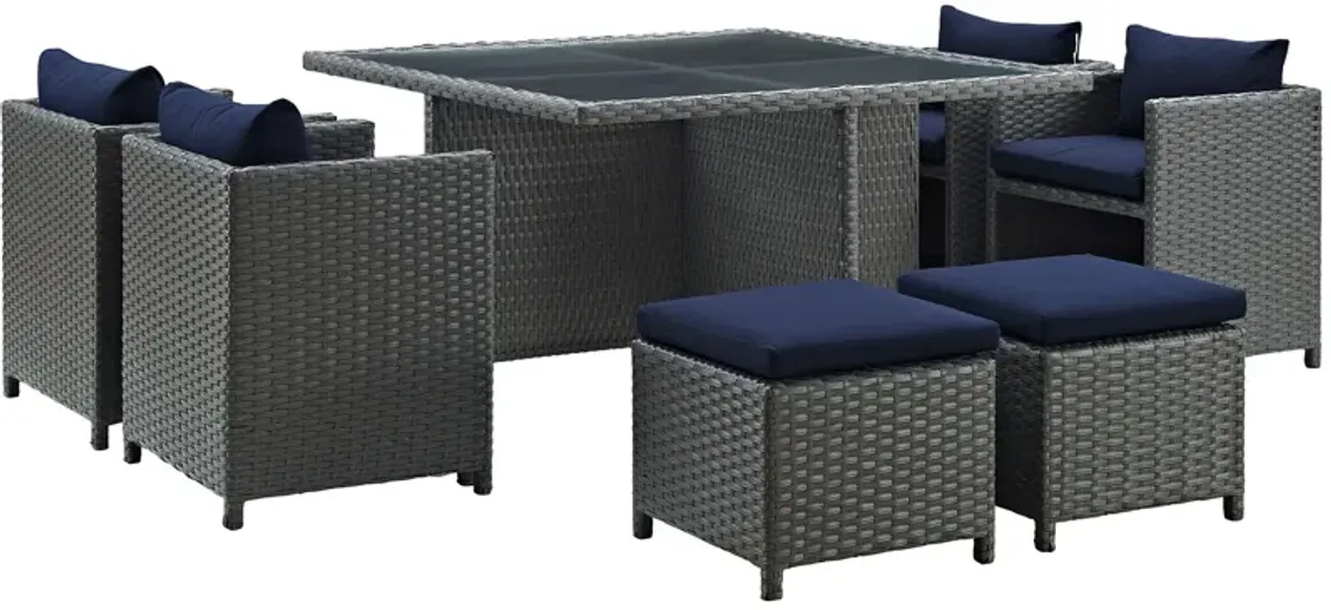 Sojourn 9 Piece Outdoor Patio Sunbrella Dining Set - Canvas Navy