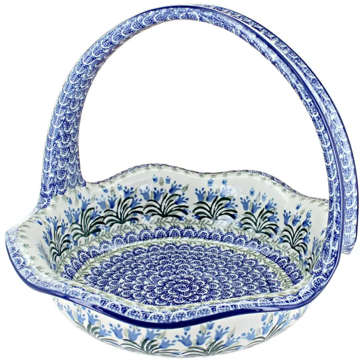 Blue Rose Polish Pottery Peach Posy Round Basket