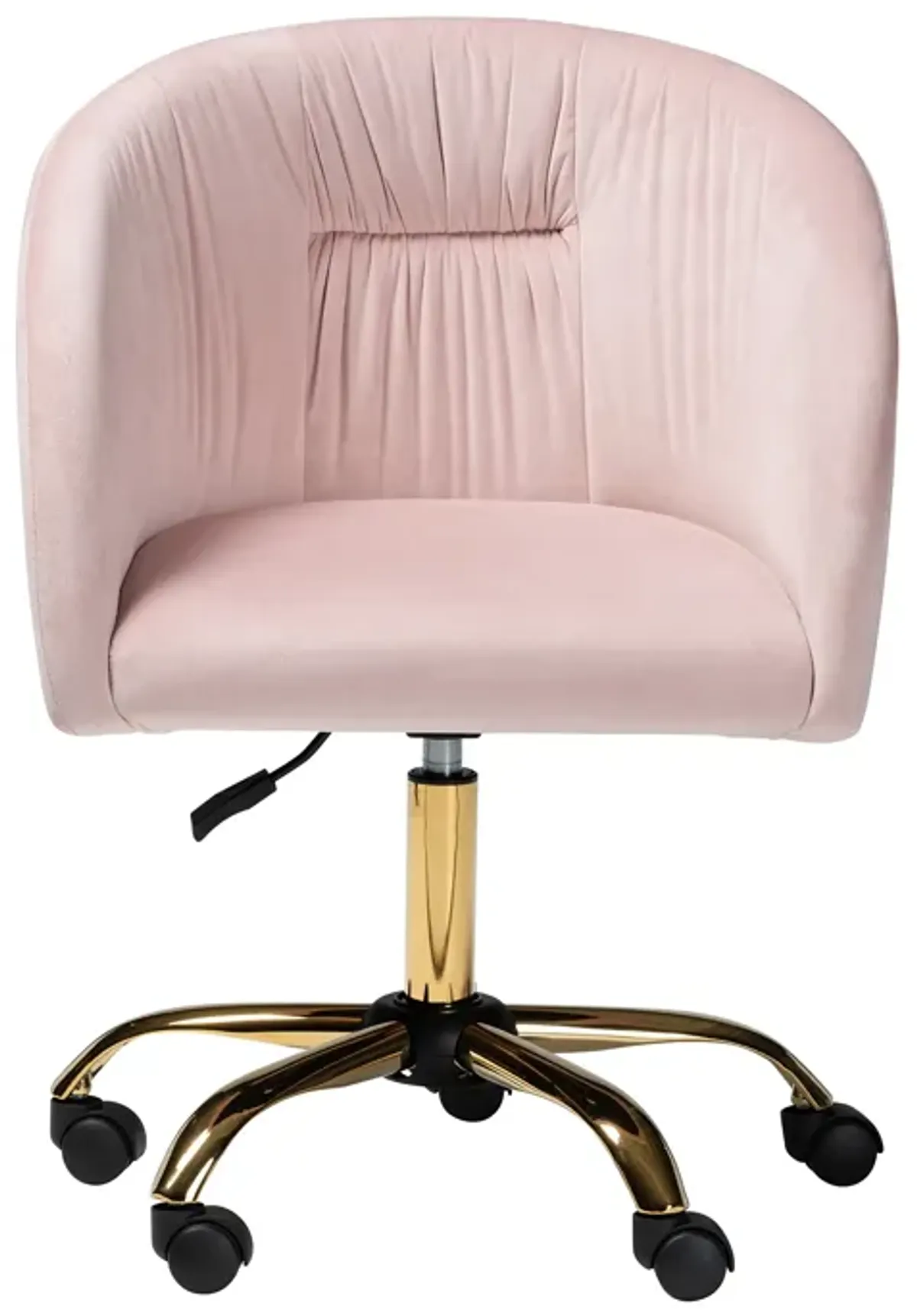 Baxton Studio Ravenna and Luxe Blush Pink Velvet Fabric and Gold Metal Swivel Office Chair