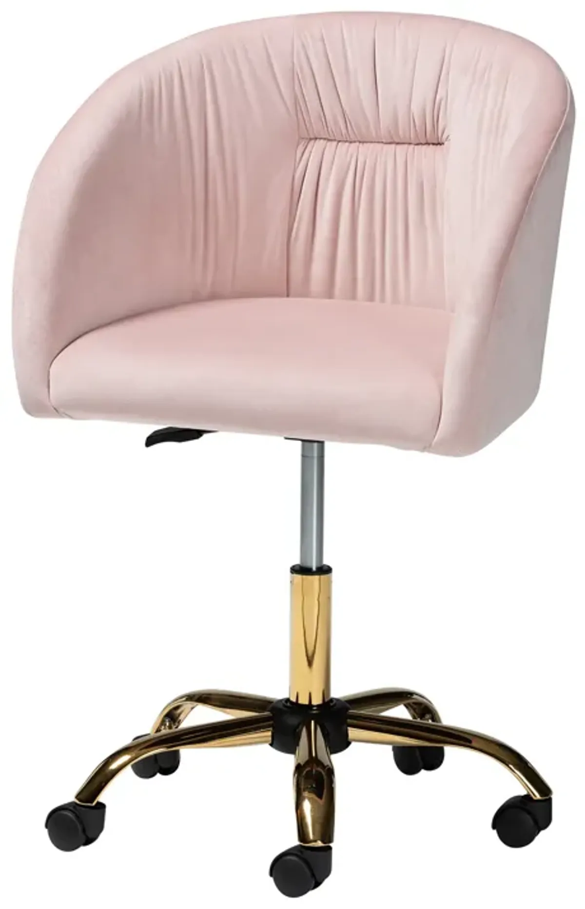 Baxton Studio Ravenna and Luxe Blush Pink Velvet Fabric and Gold Metal Swivel Office Chair