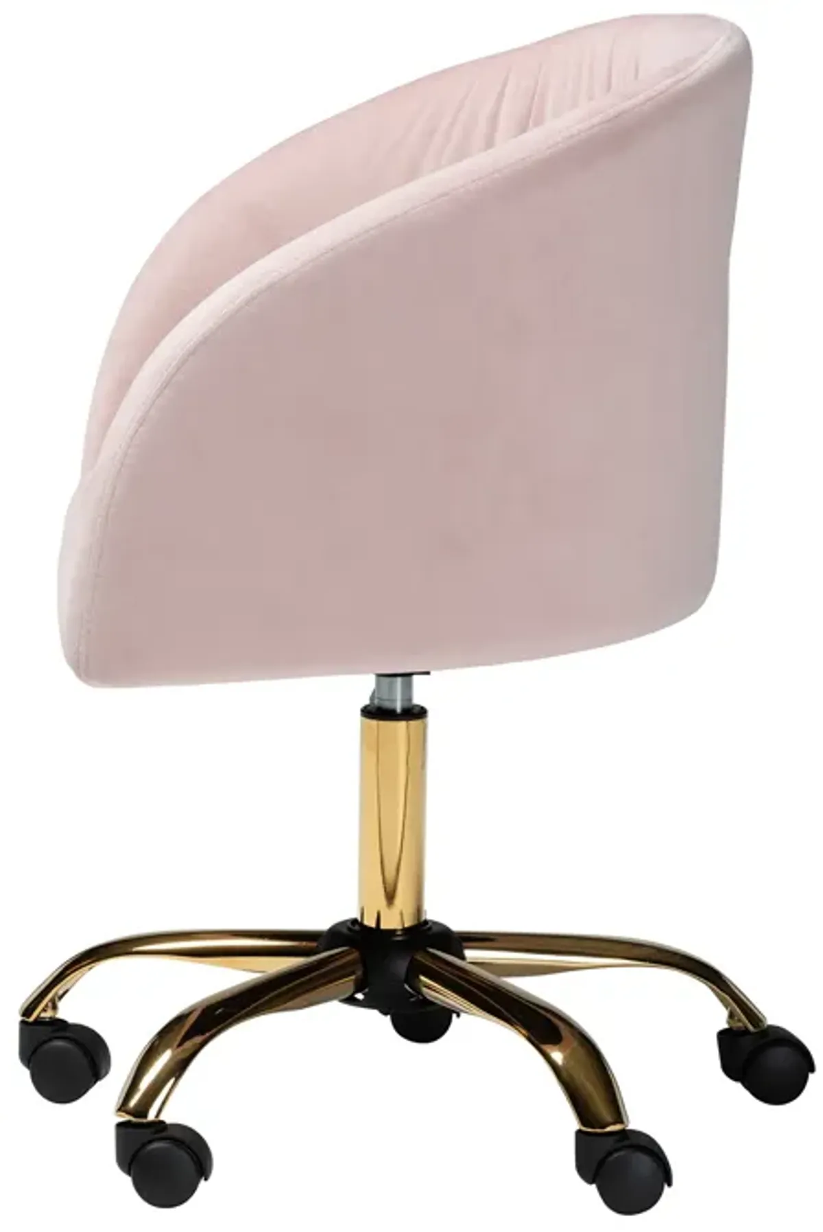 Baxton Studio Ravenna and Luxe Blush Pink Velvet Fabric and Gold Metal Swivel Office Chair