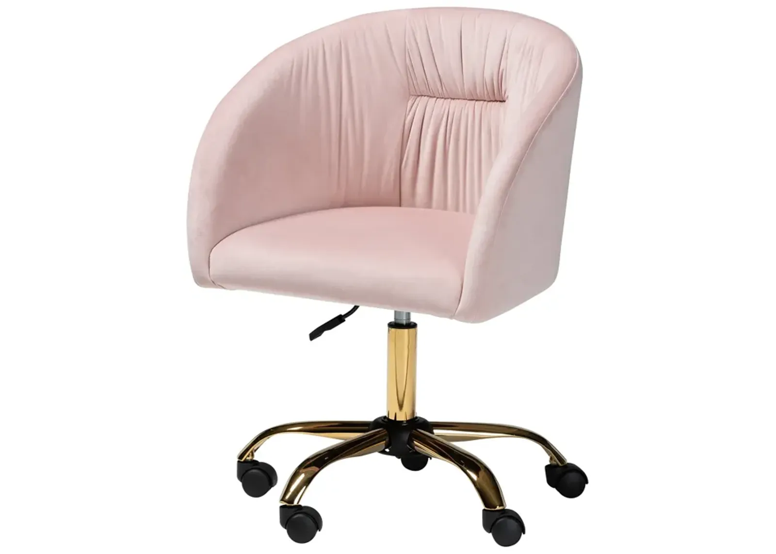 Baxton Studio Ravenna and Luxe Blush Pink Velvet Fabric and Gold Metal Swivel Office Chair