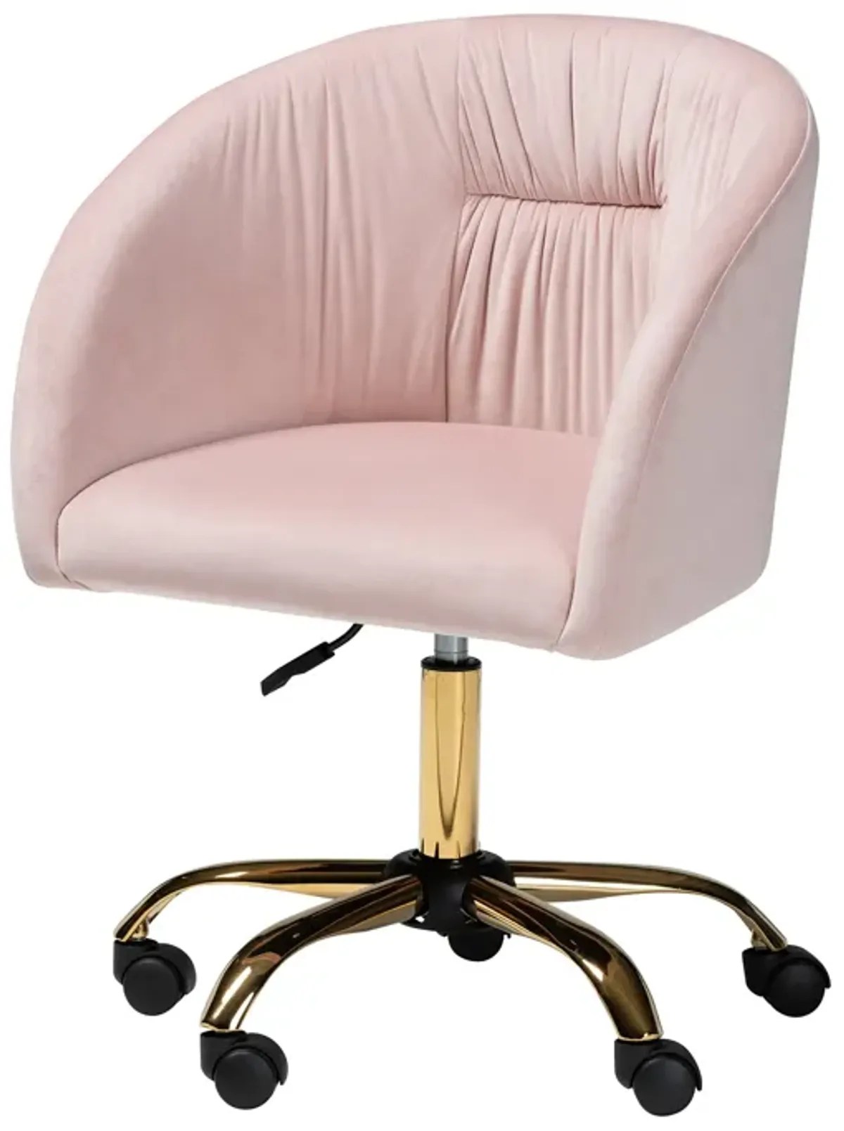 Baxton Studio Ravenna and Luxe Blush Pink Velvet Fabric and Gold Metal Swivel Office Chair