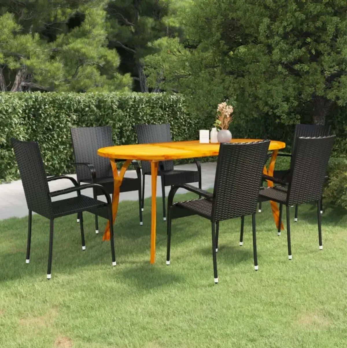 vidaXL 7 Piece Garden Dining Set Black