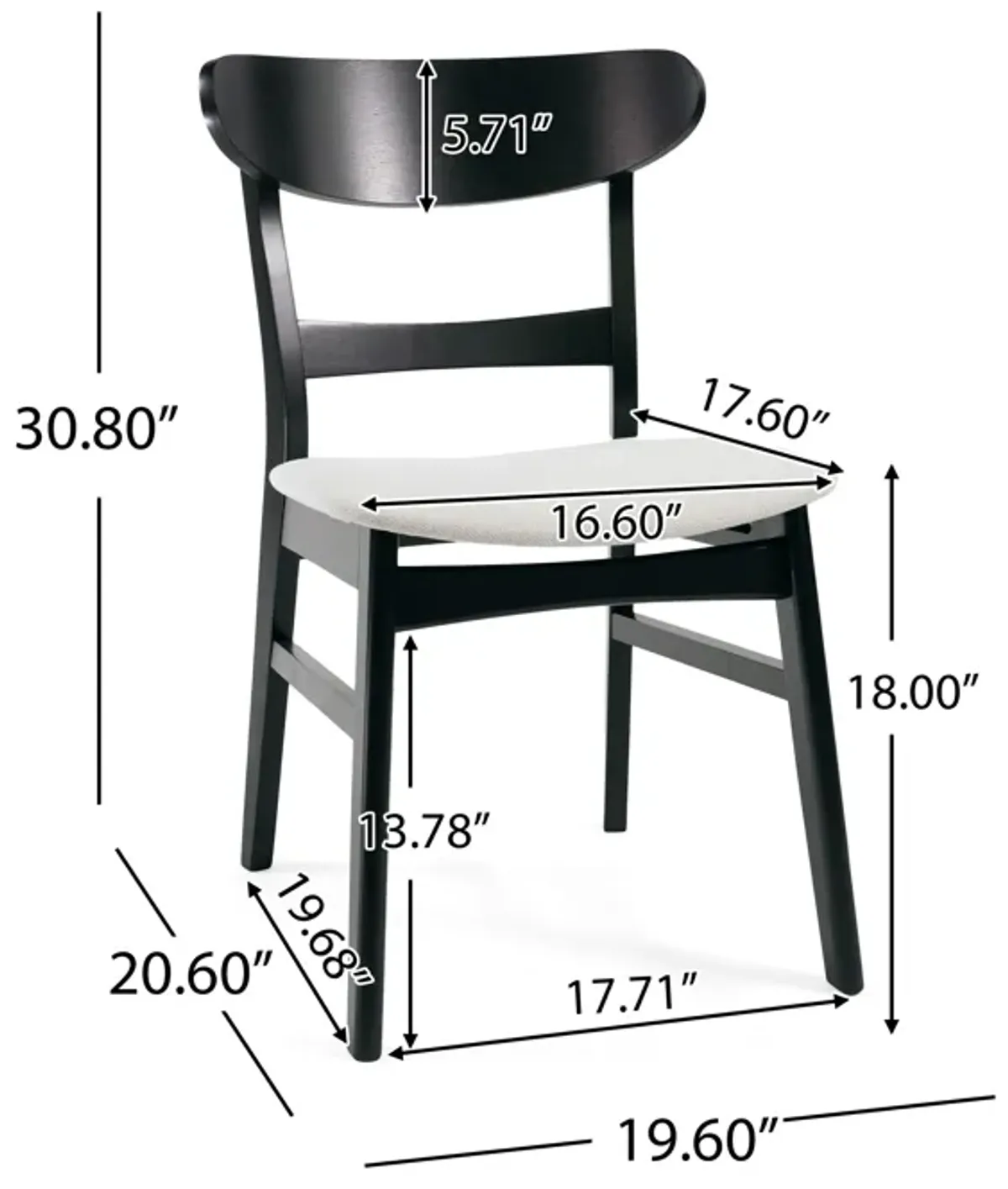 Cole Dining Chair Set of 2, Curved Open Back, Beige Padded Seat, Black - Benzara