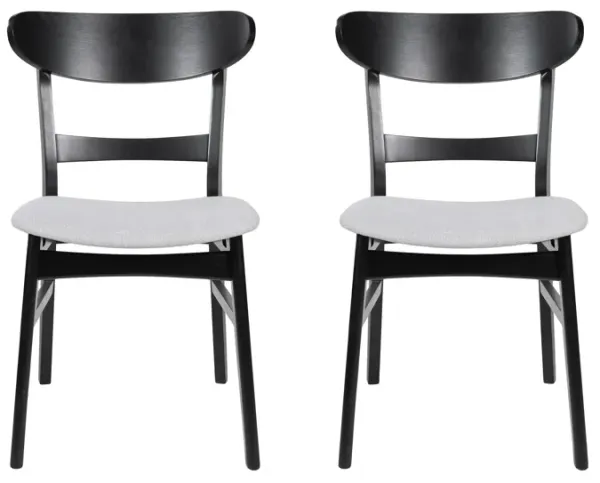 Cole Dining Chair Set of 2, Curved Open Back, Beige Padded Seat, Black - Benzara