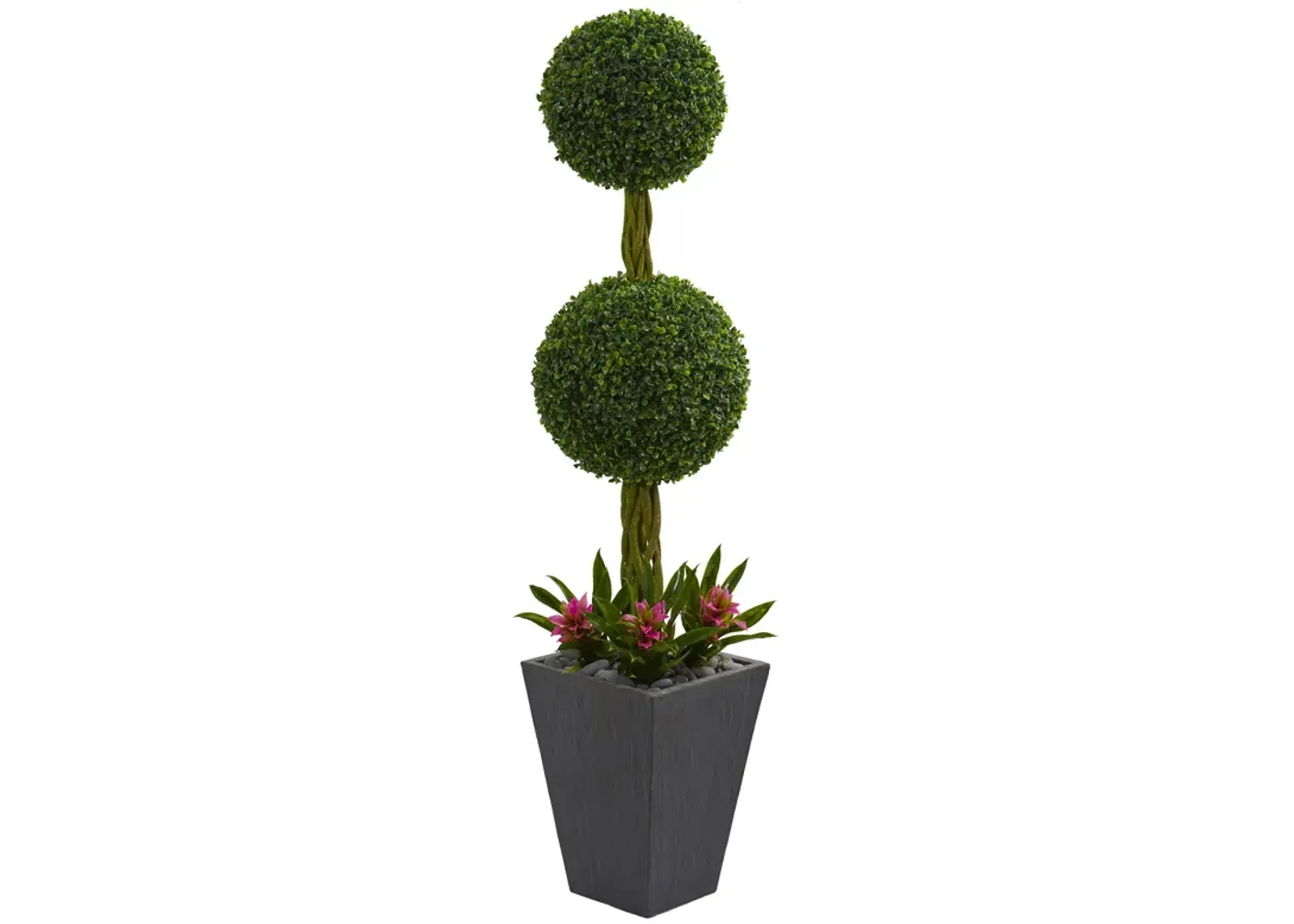 HomPlanti 5 Feet Double Boxwood Ball Topiary Artificial Tree in Slate Planter UV Resistant (Indoor/Outdoor)