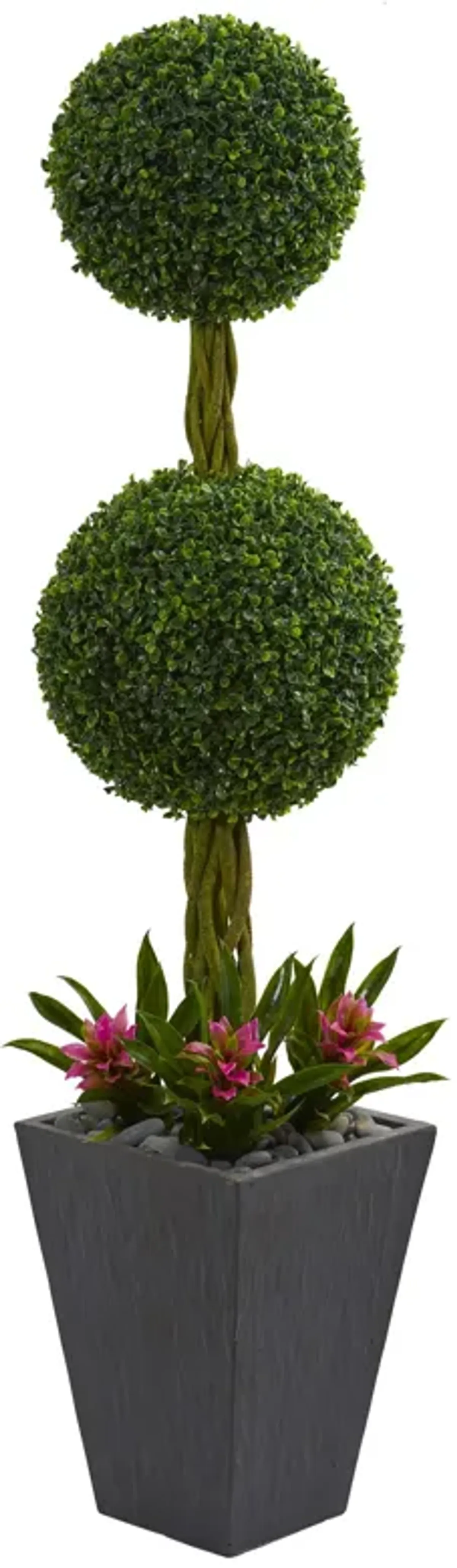 HomPlanti 5 Feet Double Boxwood Ball Topiary Artificial Tree in Slate Planter UV Resistant (Indoor/Outdoor)