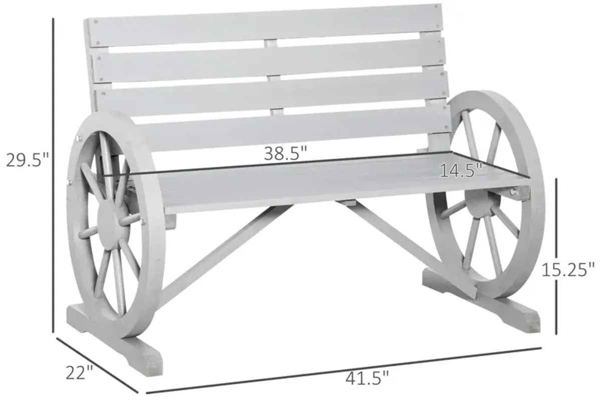 Charcoal Rustic Seating: 2-Person Wagon Wheel Bench for Patio