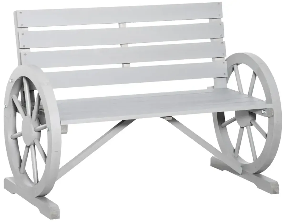 Charcoal Rustic Seating: 2-Person Wagon Wheel Bench for Patio