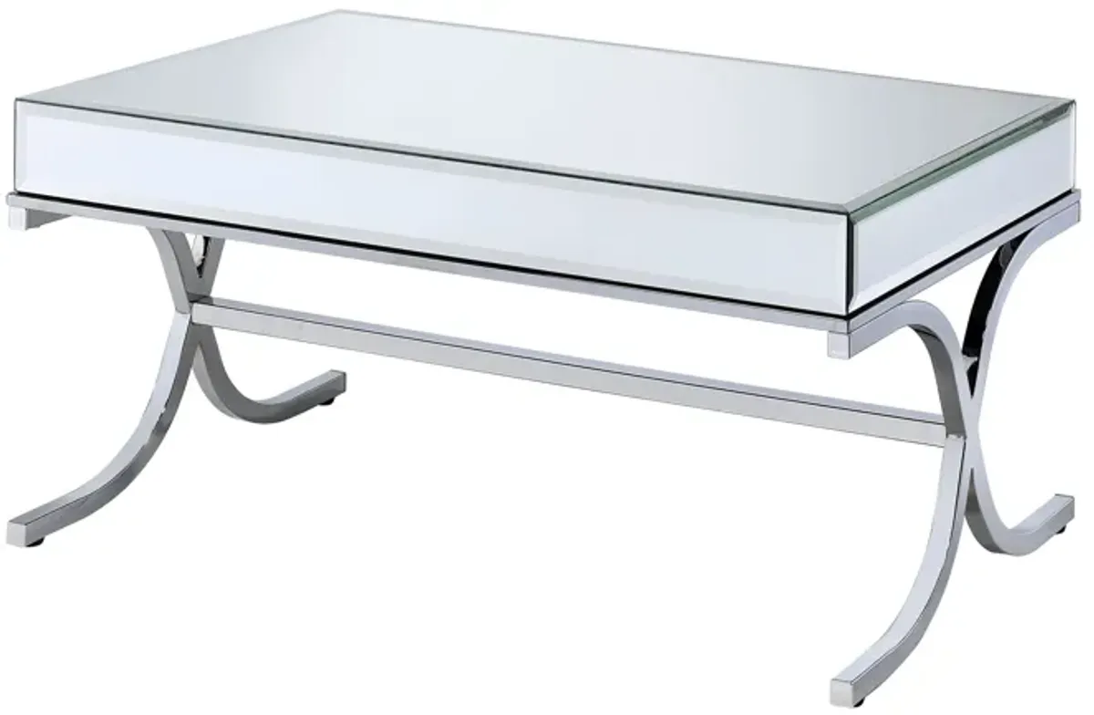 ACME Yuri Coffee Table, Mirrored Top & Chrome