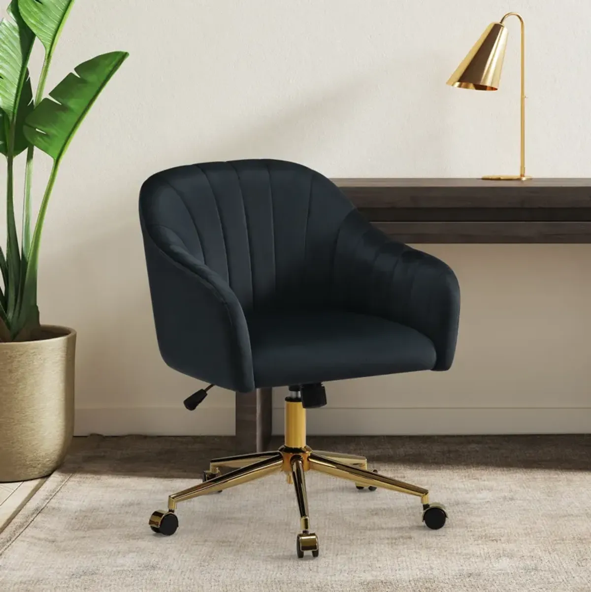 WestinTrends Upholstered Velvet Swivel Vanity Office Chair With Wheels