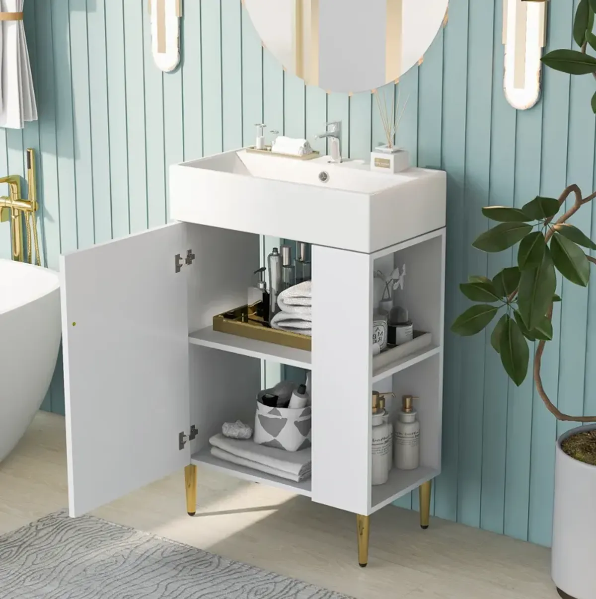 Merax Bathroom Vanity Cabinet with Right Side Storage