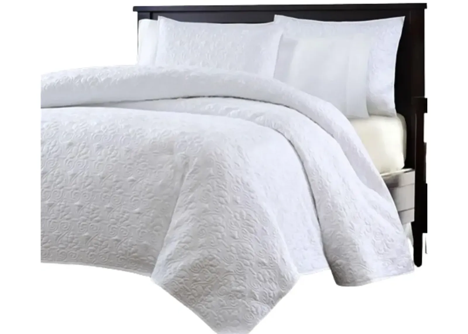 QuikFurn Full / Queen White Classic Coverlet Quilt Set with 2 Shams