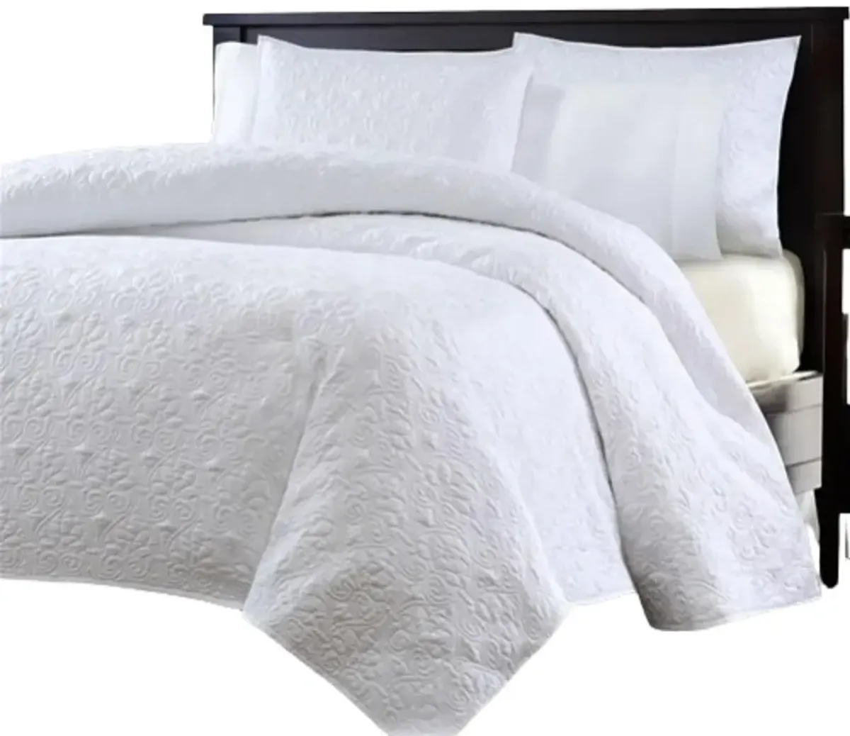 QuikFurn Full / Queen White Classic Coverlet Quilt Set with 2 Shams