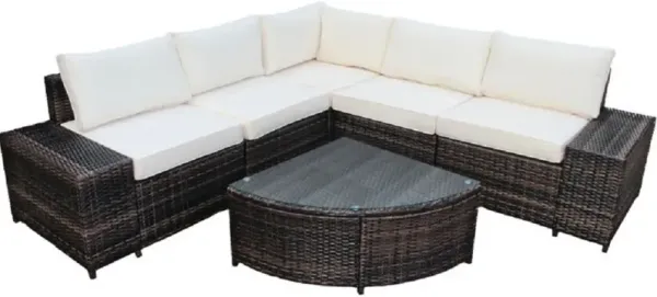 Mondawe 6 Piece Wicker Patio Sectional Sofa Set with Tempered Glass Coffee Table