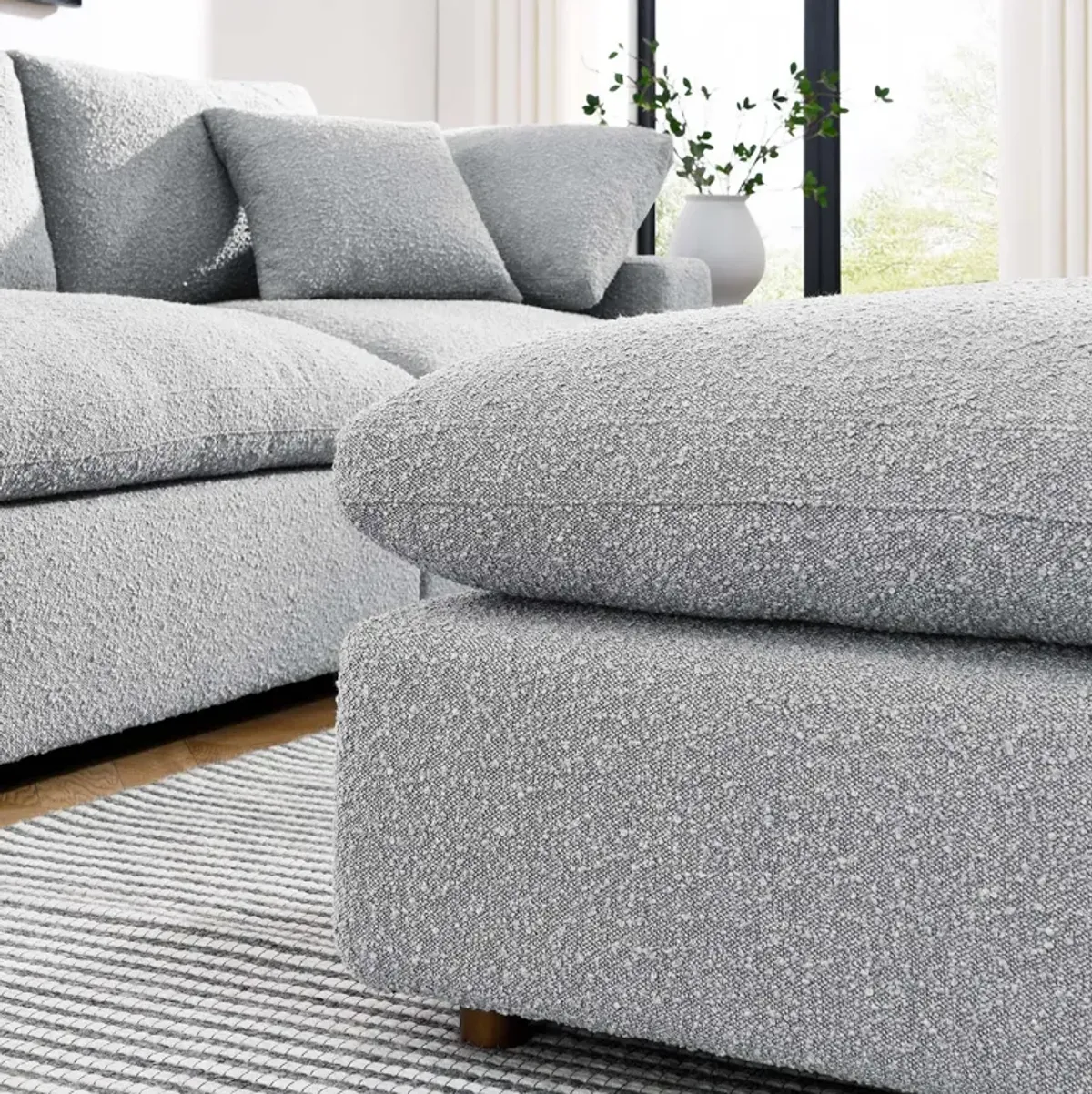 Commix Down Filled Overstuffed Boucle Fabric Ottoman