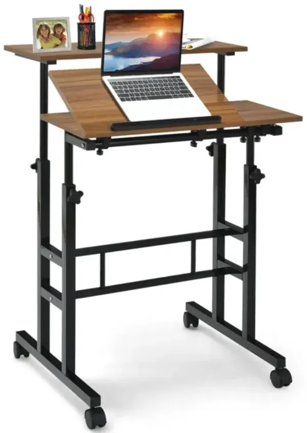 Hivvago Mobile Stand-up Computer Desk Adjustable with 2 Tilting Desktops