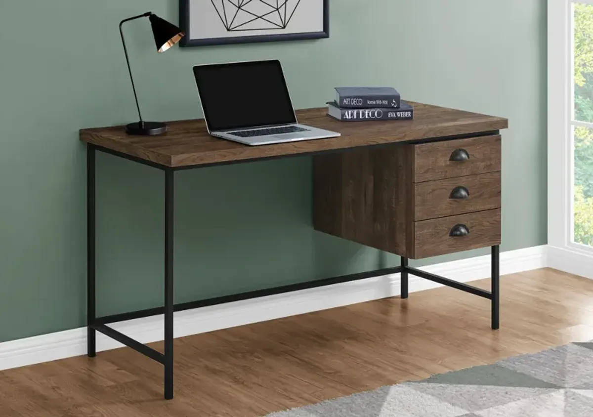 Computer Desk, Home Office, Laptop, Storage Drawers, 55"L, Work, Metal, Laminate, Brown, Black, Contemporary, Modern