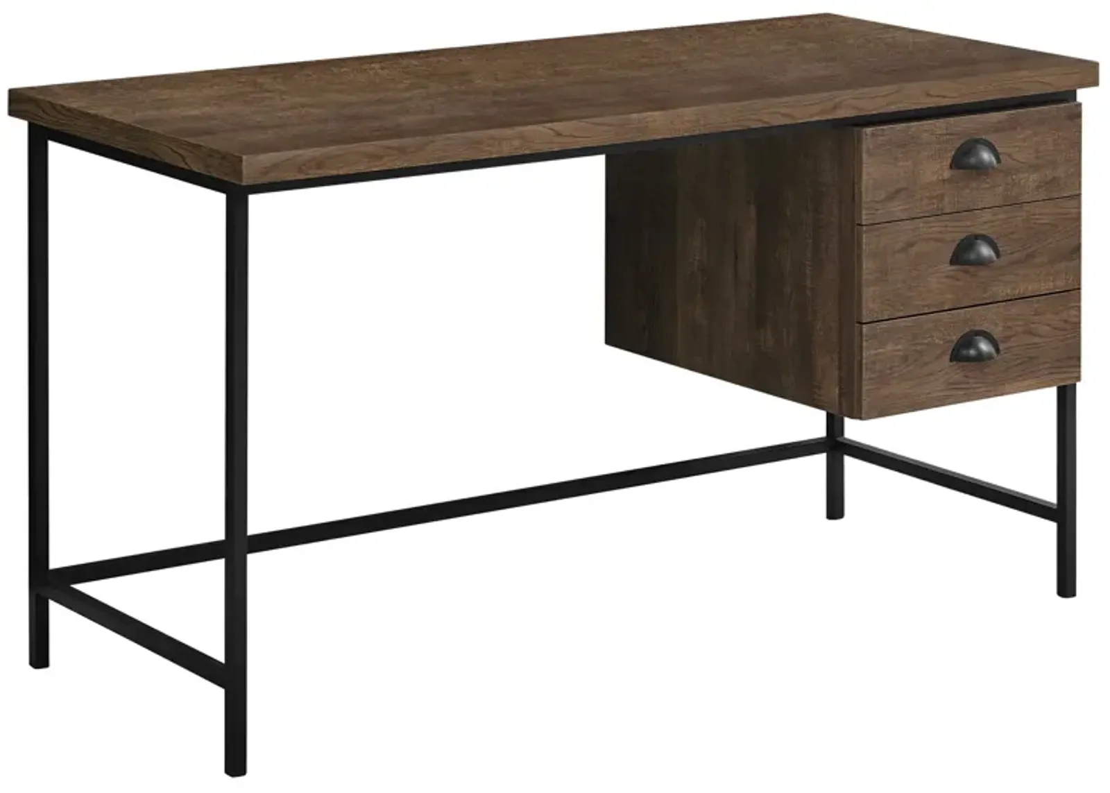 Computer Desk, Home Office, Laptop, Storage Drawers, 55"L, Work, Metal, Laminate, Brown, Black, Contemporary, Modern