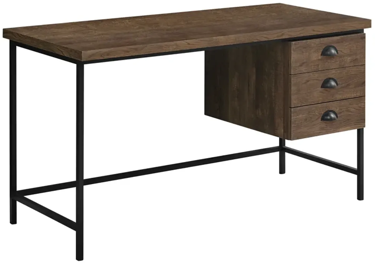 Computer Desk, Home Office, Laptop, Storage Drawers, 55"L, Work, Metal, Laminate, Brown, Black, Contemporary, Modern