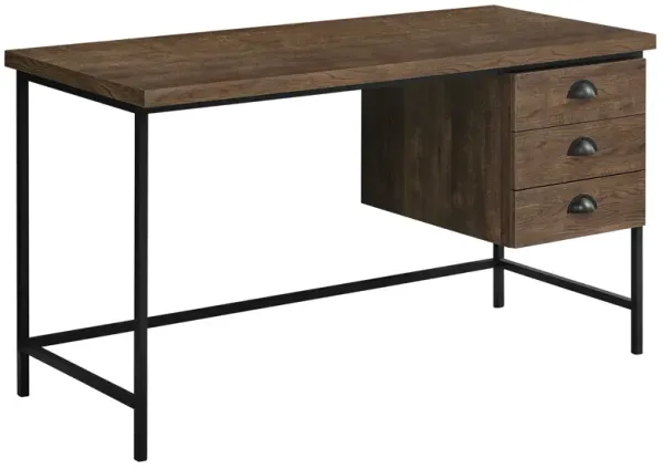 Computer Desk, Home Office, Laptop, Storage Drawers, 55"L, Work, Metal, Laminate, Brown, Black, Contemporary, Modern