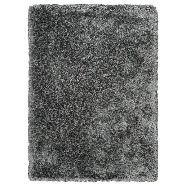 RUGSOTIC CARPETS HAND TUFTED SHAG POLYESTER ECO-FRIENDLY AREA RUGS  - 5'x8', Rectangle, Silver, Solid Plain Design, High Pile Thick Handmade Anti Skid Area Rugs for Living Room, Bed Room K00111