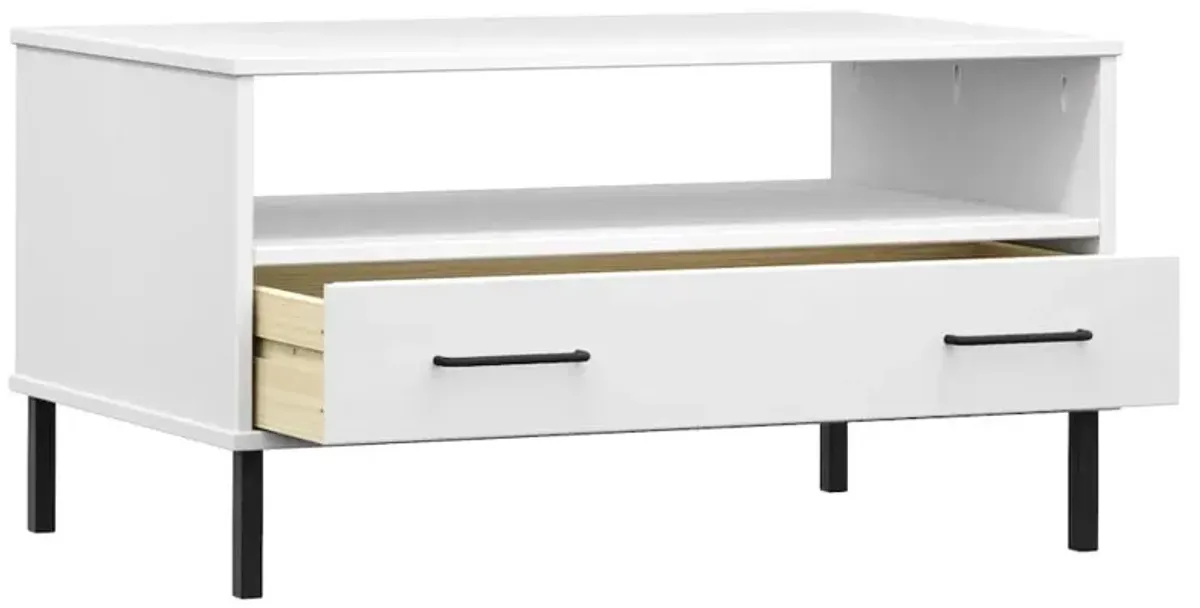 Coffee Table with Metal Legs White 33.5"x19.7"x17.7" Solid Wood OSLO