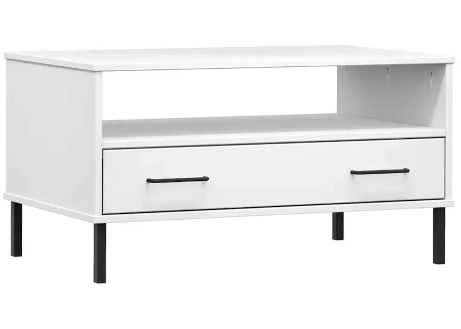 Coffee Table with Metal Legs White 33.5"x19.7"x17.7" Solid Wood OSLO