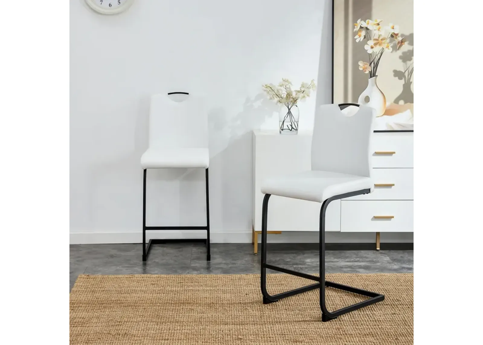 White PU Chair Barstool Dining Counter Height Chair Set Of 2