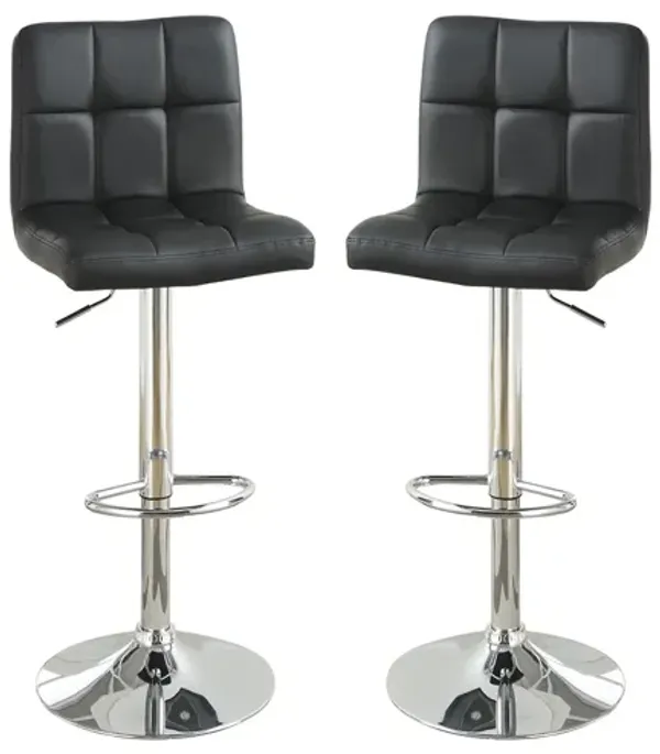 Set of 2 Adjustable Black Faux Leather Bar Stools