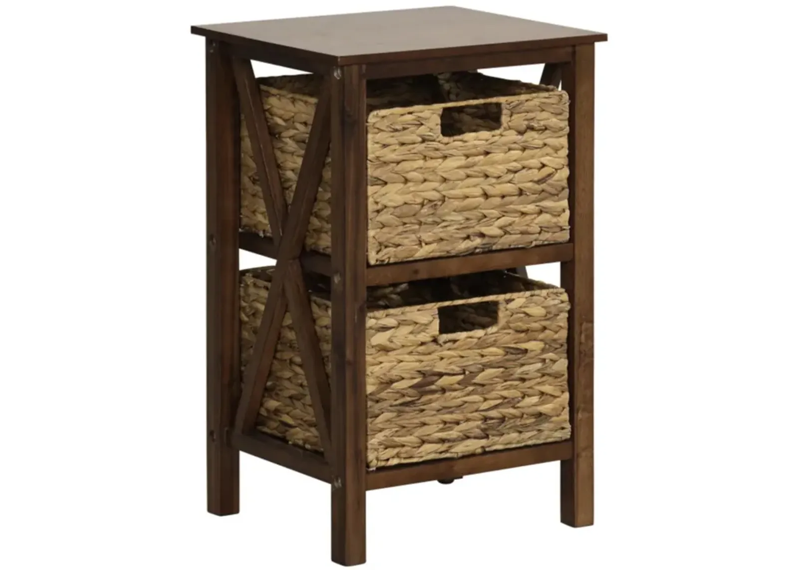 Hivvago Nightstand with Seagrass Baskets Narrow X-Design