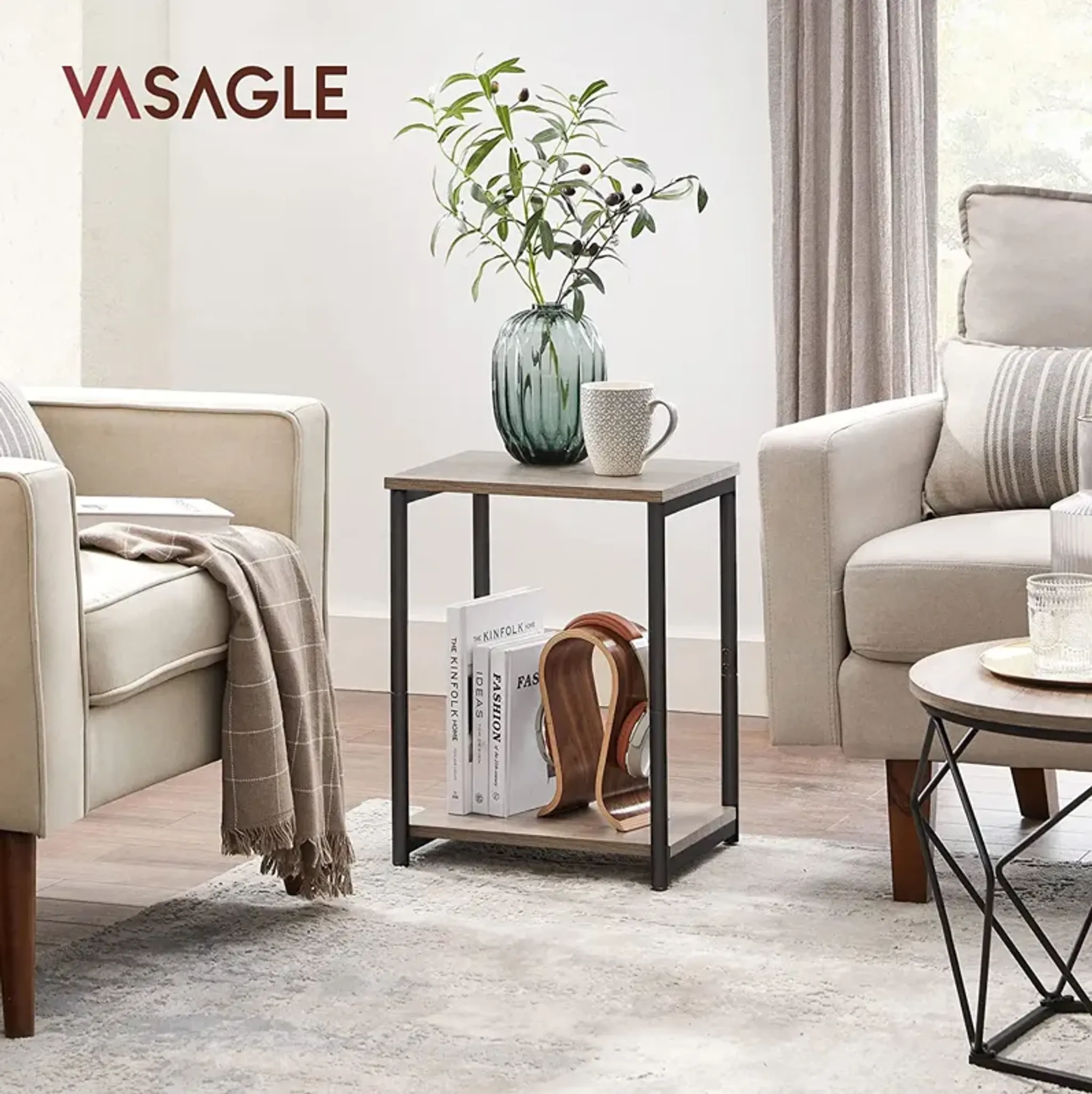 Steel Frame End Tables With Storage Shelf For Living Room And Bedroom ...