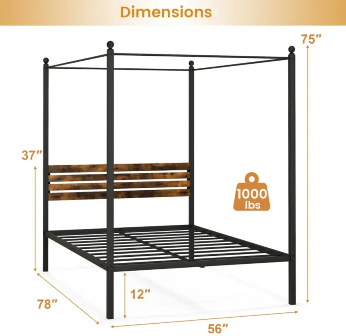 Hivvago Canopy Bed Frame with Under Bed Storage