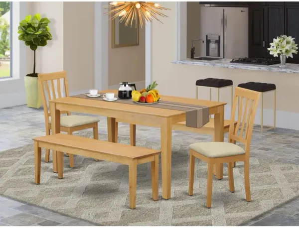 5 Pc Dining room set for 4 - Table and 2 Dining Chairs plus 2 benches