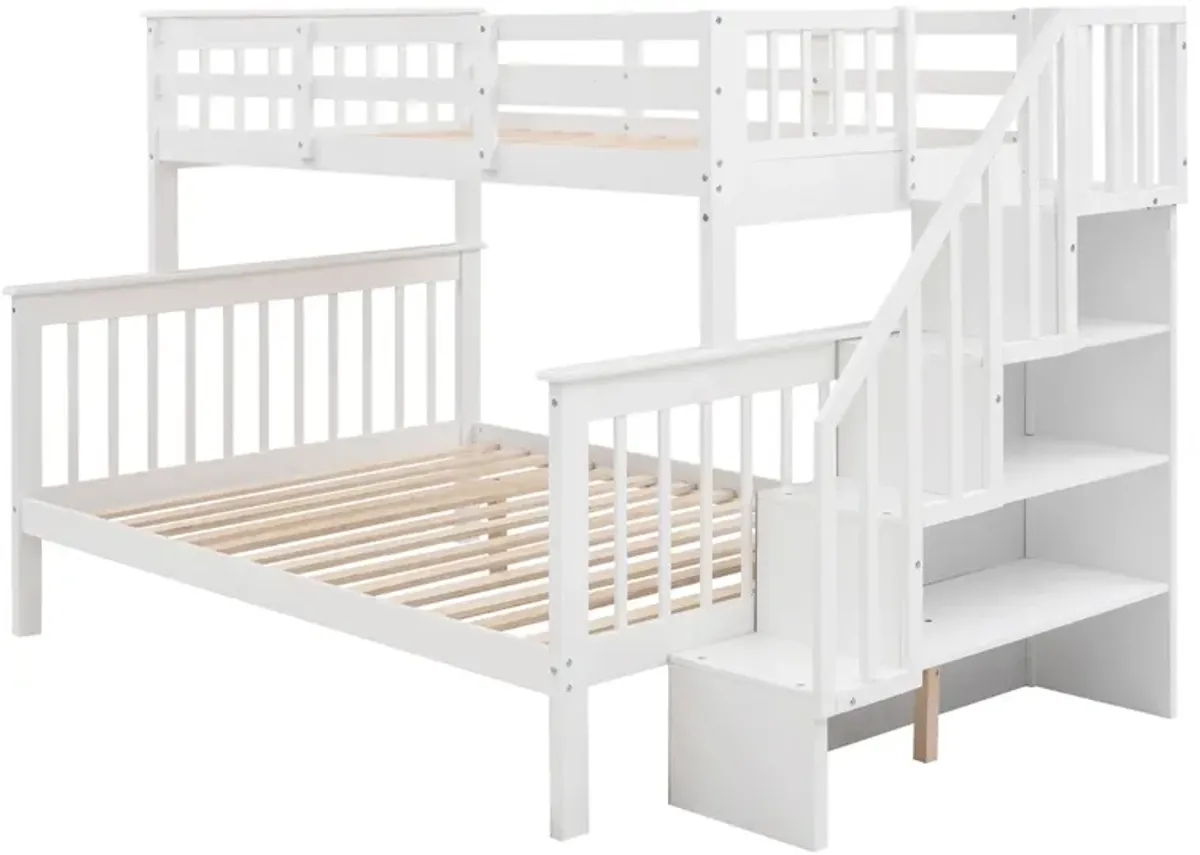 Merax Stairway Twin-Over-Full Bunk Bed with Storage and Guard Rail