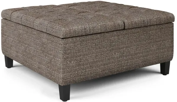 Harrison 36 inch Wide Transitional Square Coffee Table Storage Ottoman in Mink Brown Tweed Look Fabric