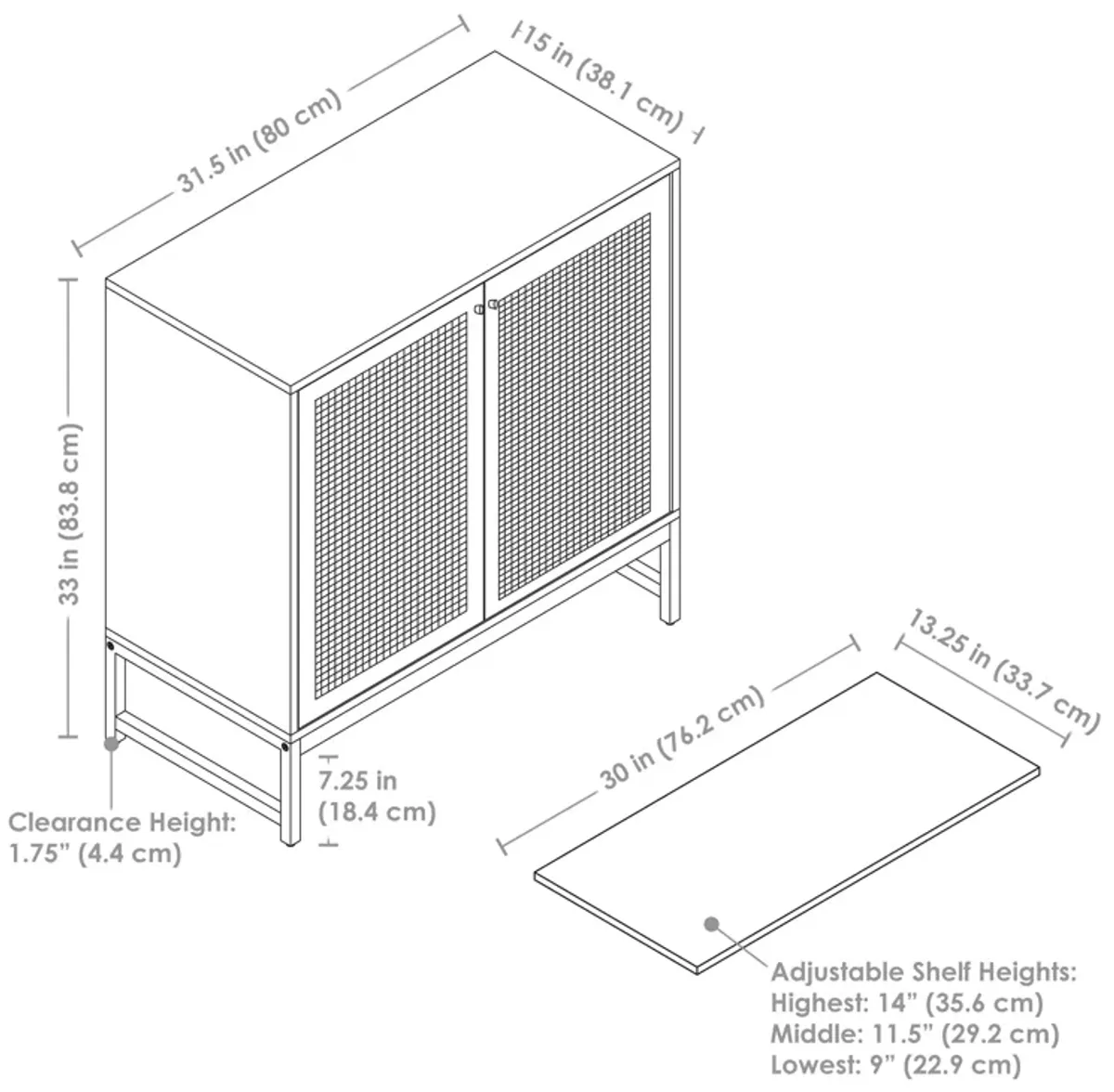 2-Door MDF Accent Cabinet with Shelf and Rattan Doors