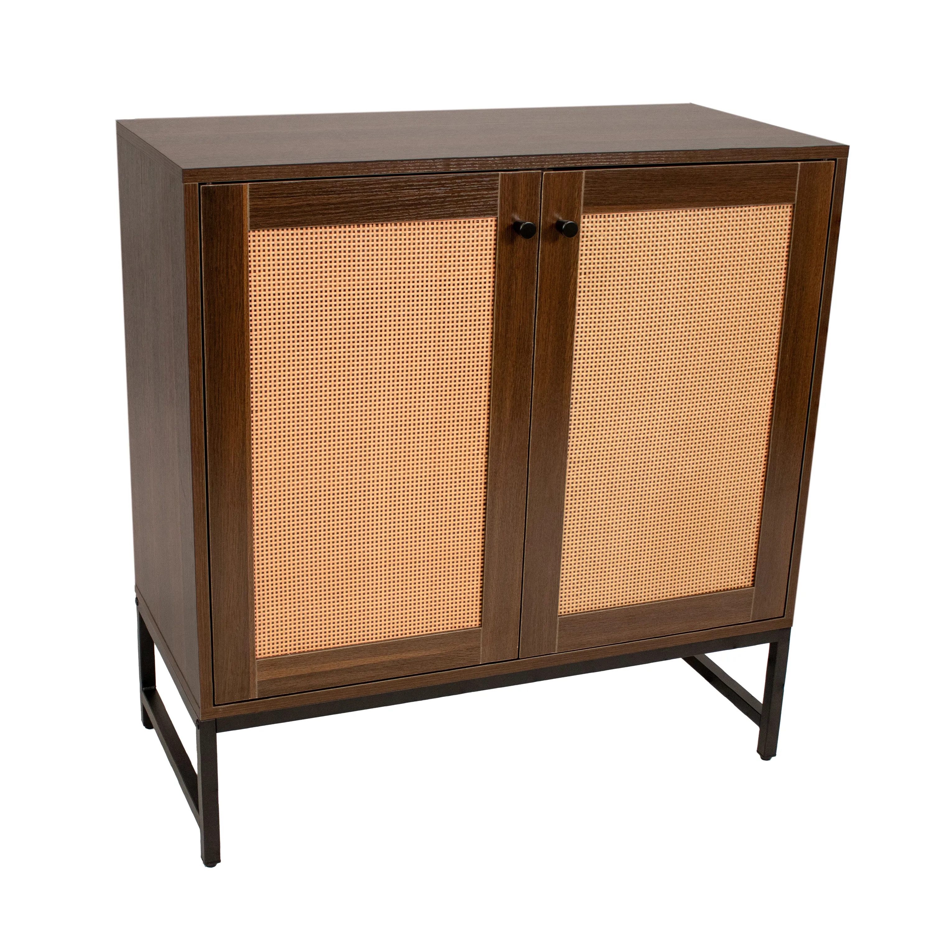 2-Door MDF Accent Cabinet with Shelf and Rattan Doors