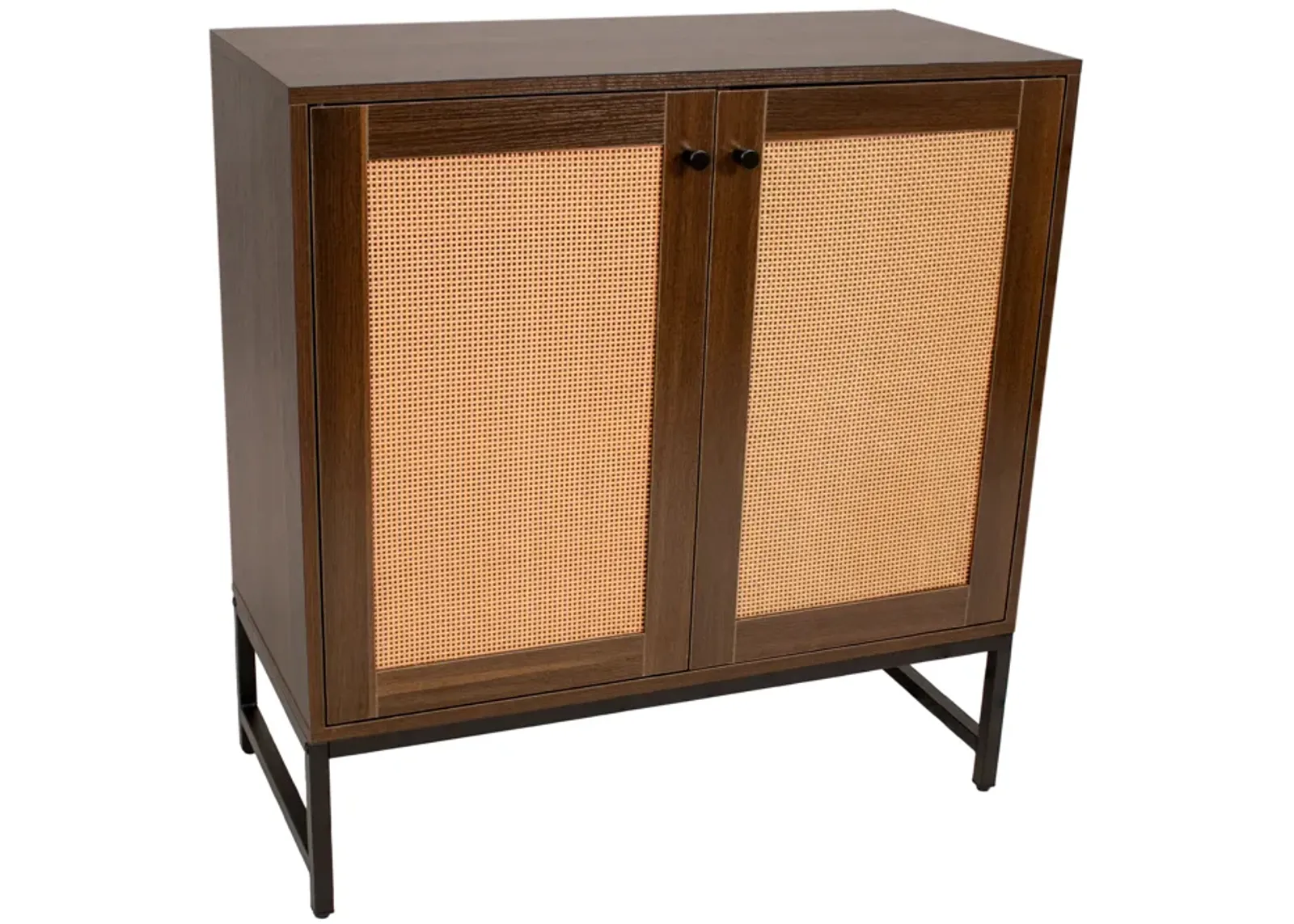 2-Door MDF Accent Cabinet with Shelf and Rattan Doors