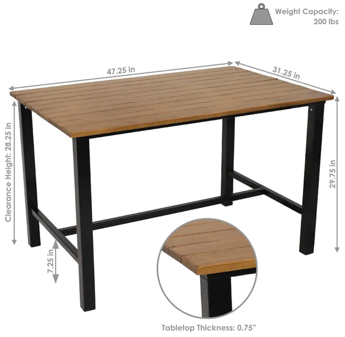 Sunnydaze 47.25" x 31.25" European Chestnut Patio Dining Table