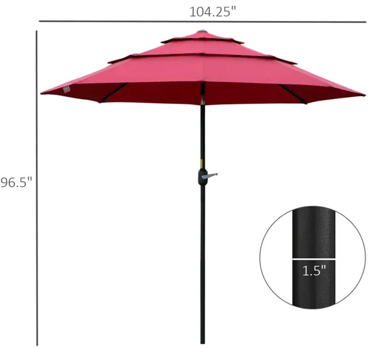 Wine Red Sun Shield: 9' 3-Tier Patio Umbrella with Crank Tilt