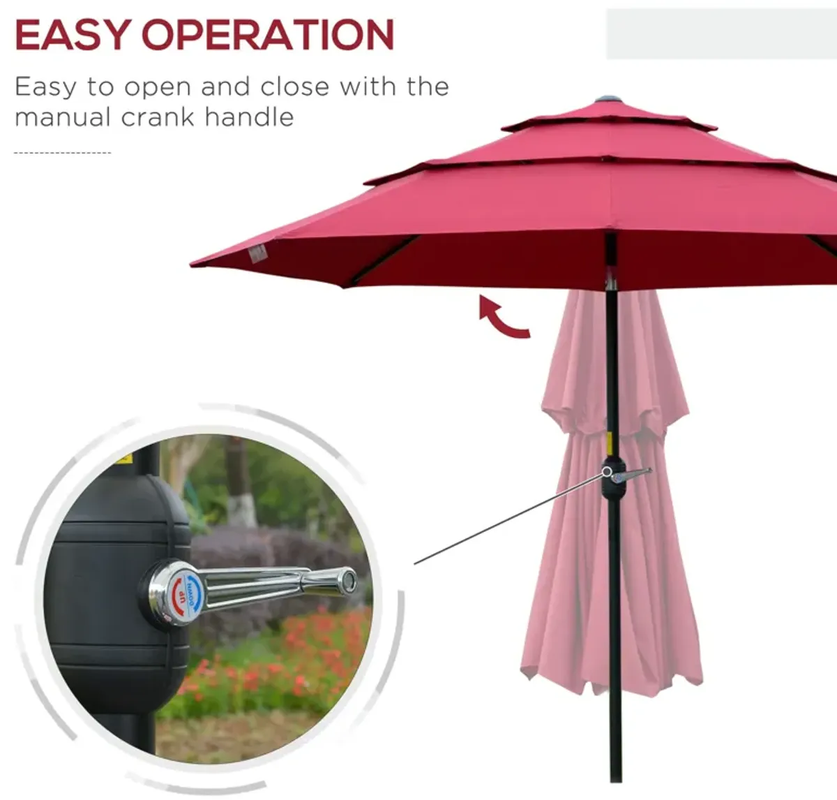 Wine Red Sun Shield: 9' 3-Tier Patio Umbrella with Crank Tilt