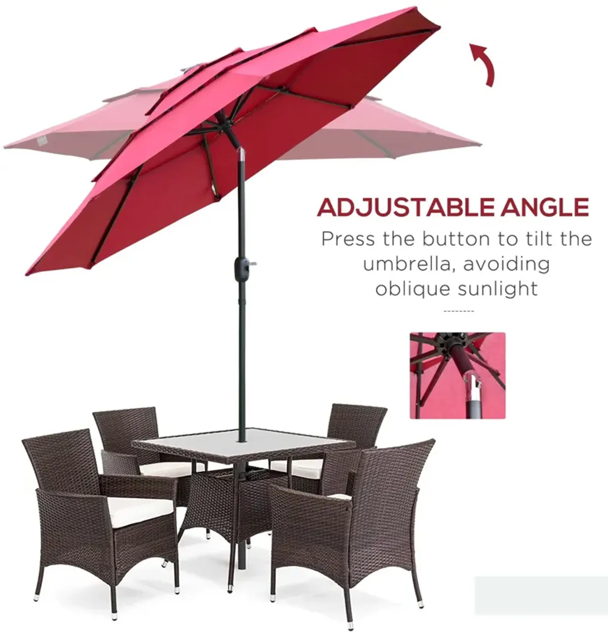 Wine Red Sun Shield: 9' 3-Tier Patio Umbrella with Crank Tilt