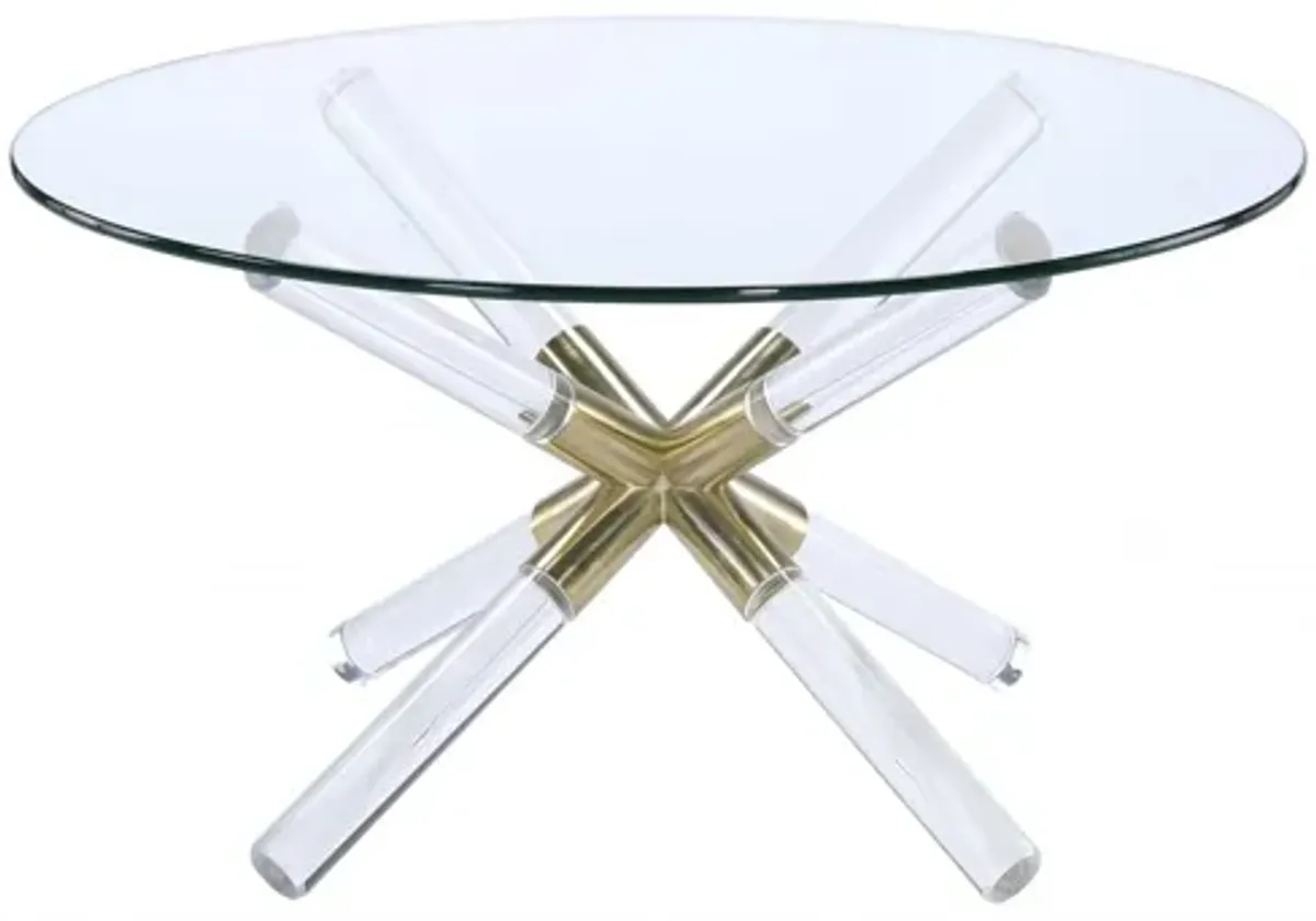 34 X 34 X 18 Gold Clear Acrylic And Clear Glass Coffee Table