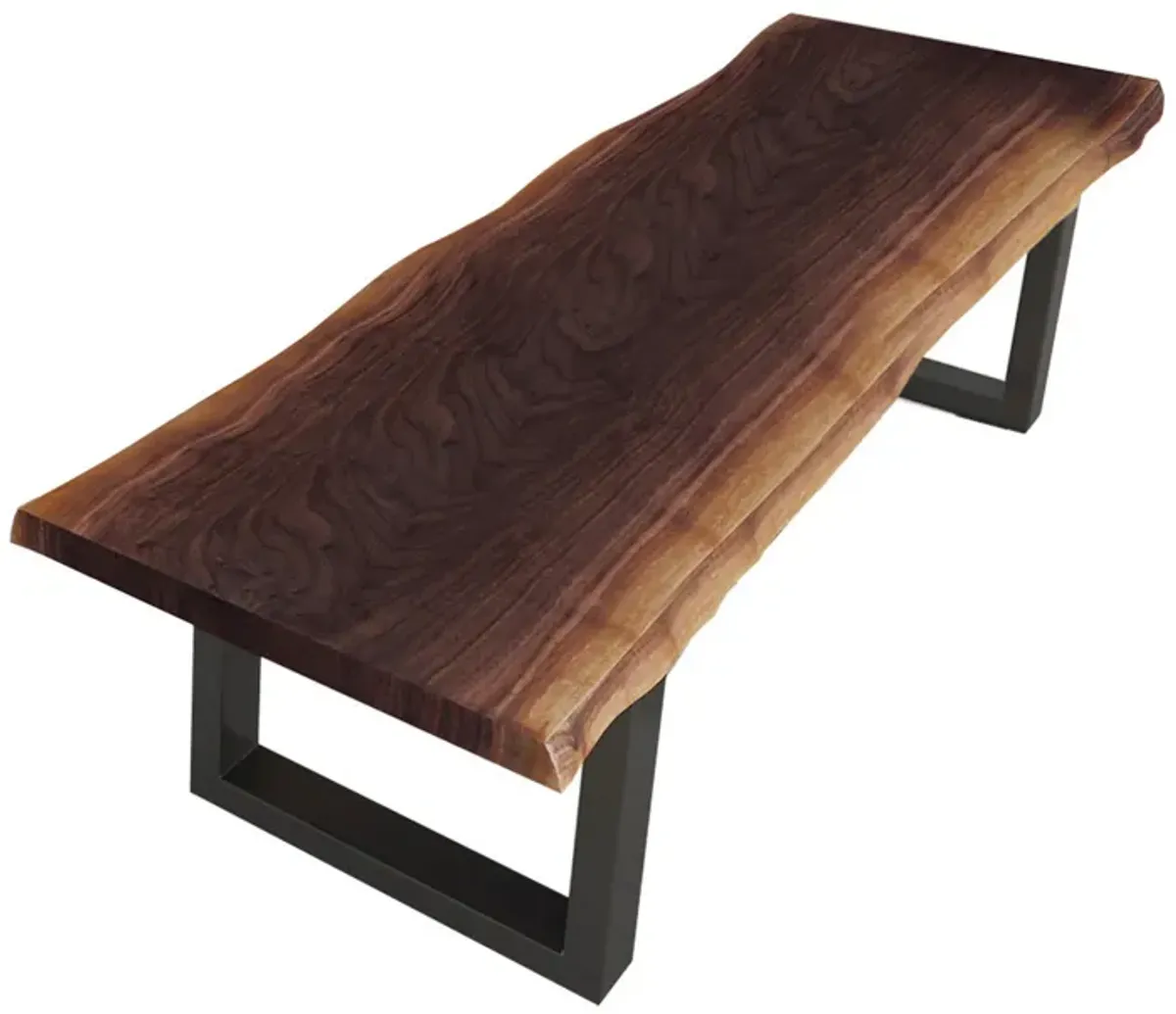 Cid Xue 79 Inch Dining Bench, Brown Live Edge Rectangular Top, Black Metal - Benzara